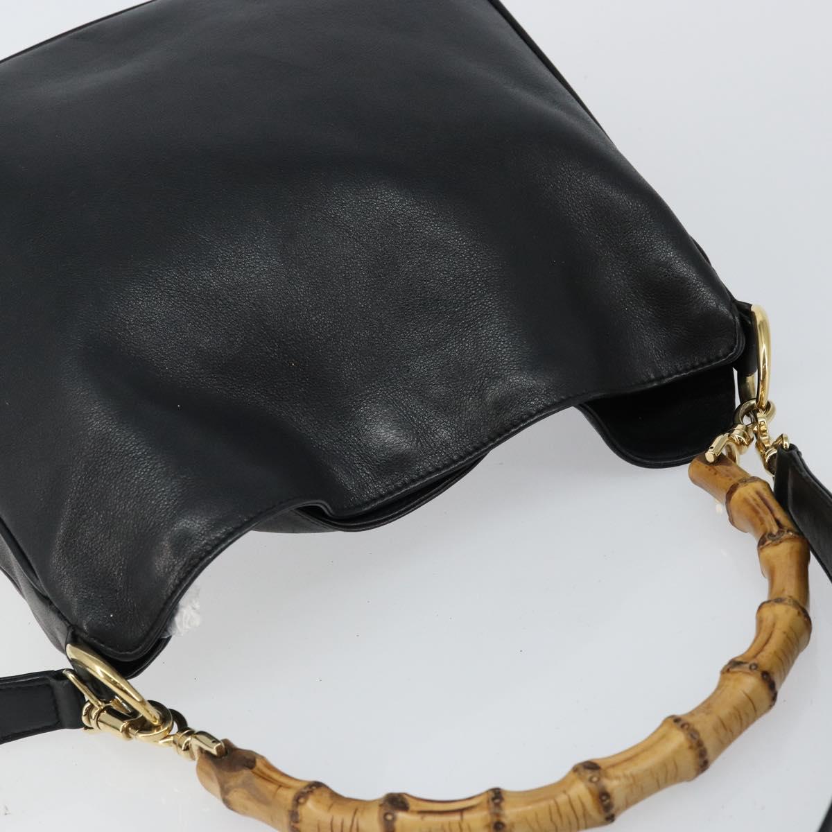 GUCCI Bamboo Shoulder Bag Leather 2way Black Gold 001 1638 Auth 142796