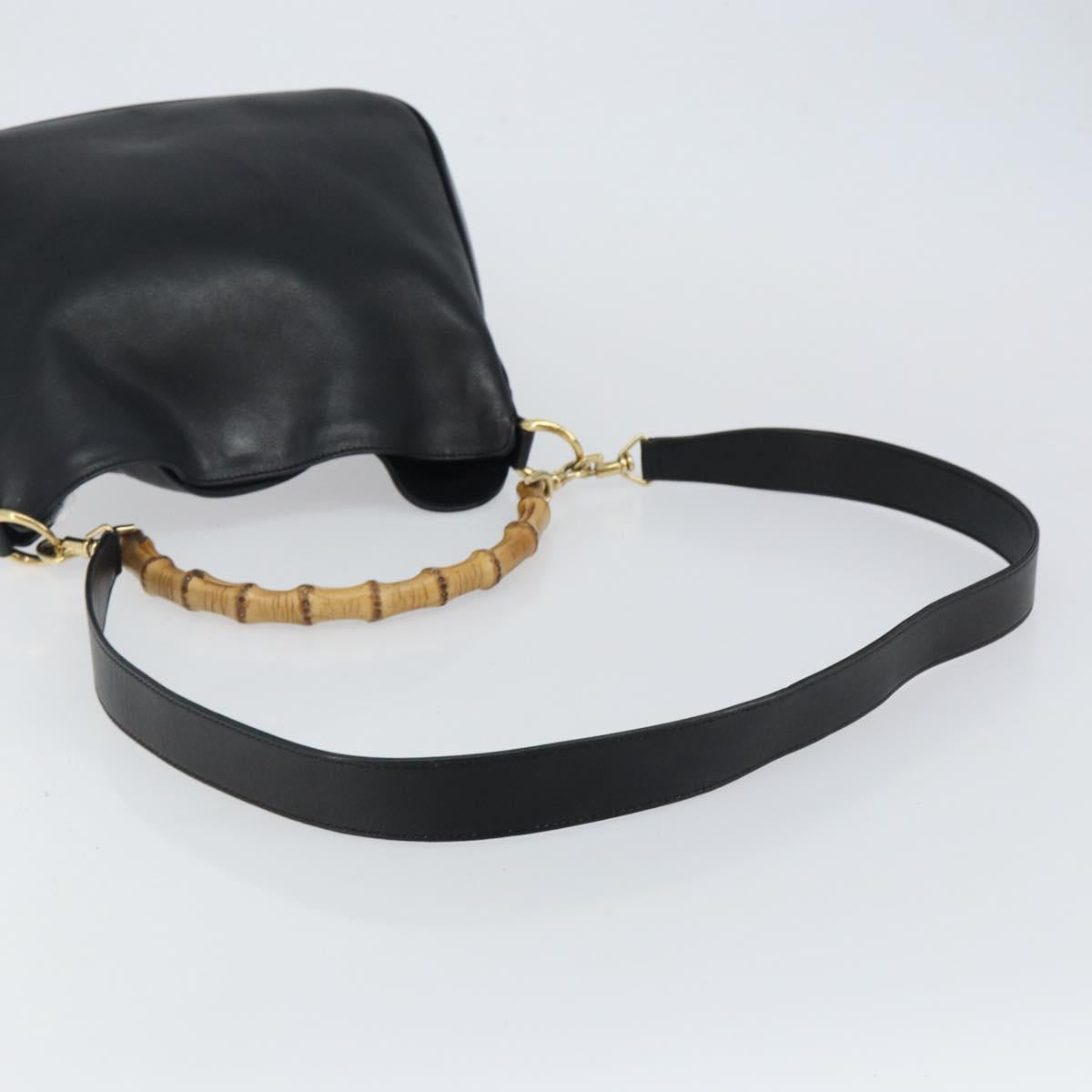GUCCI Bamboo Shoulder Bag Leather 2way Black Gold 001 1638 Auth 142796