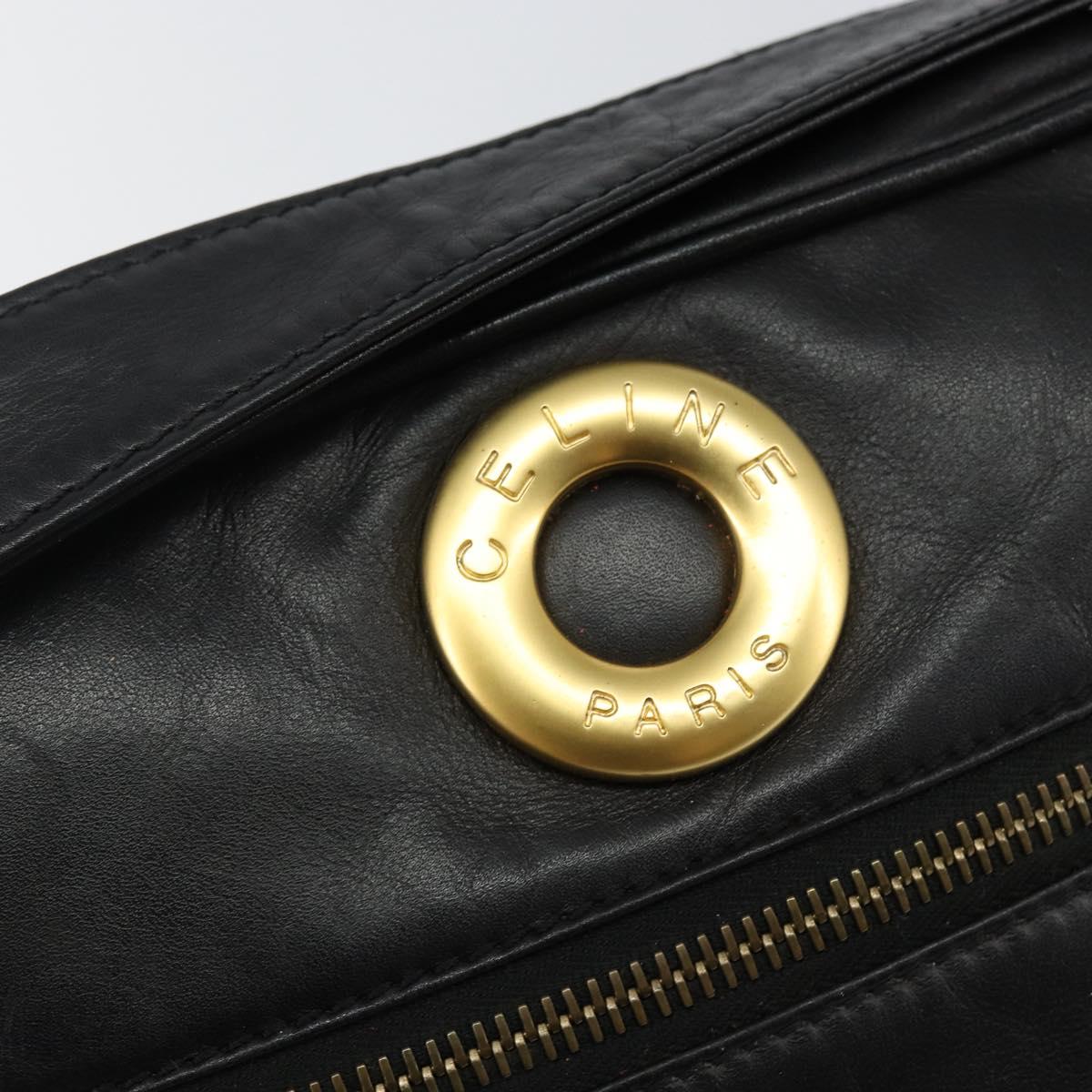 CELINE Shoulder Bag Leather Black Gold Auth 142797