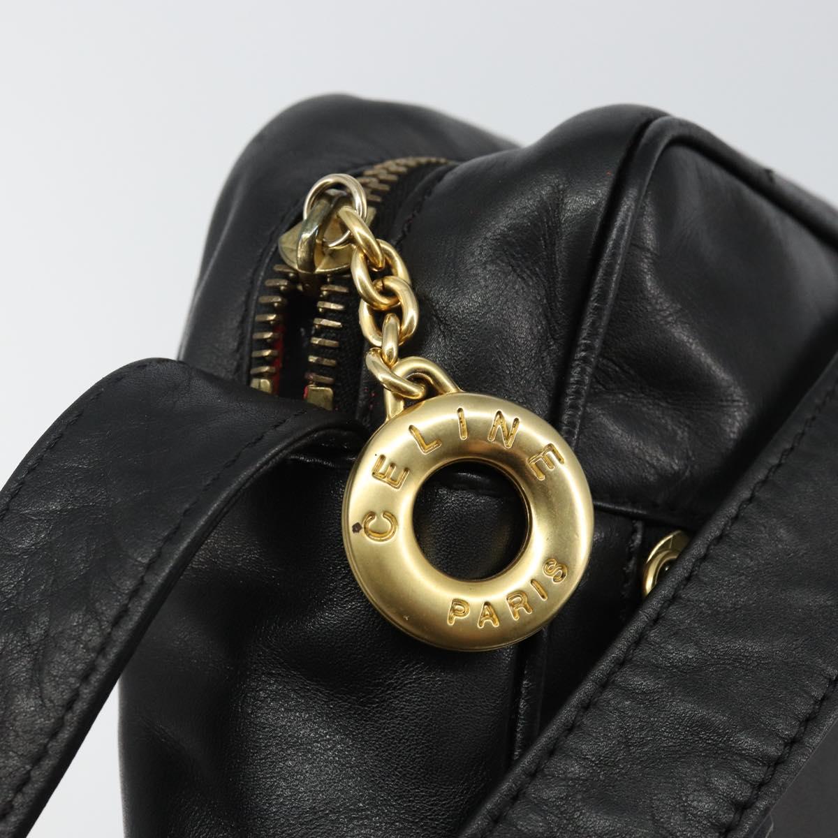 CELINE Shoulder Bag Leather Black Gold Auth 142797
