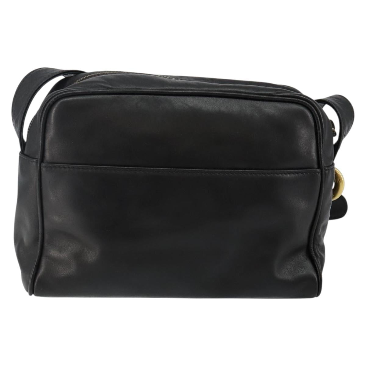 CELINE Shoulder Bag Leather Black Gold Auth 142797