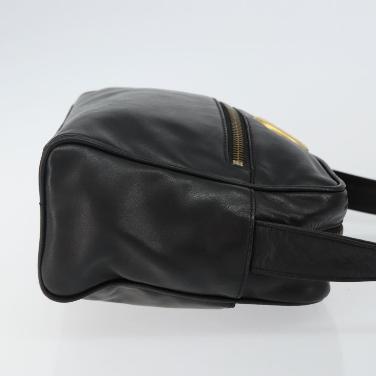 CELINE Shoulder Bag Leather Black Gold Auth 142797