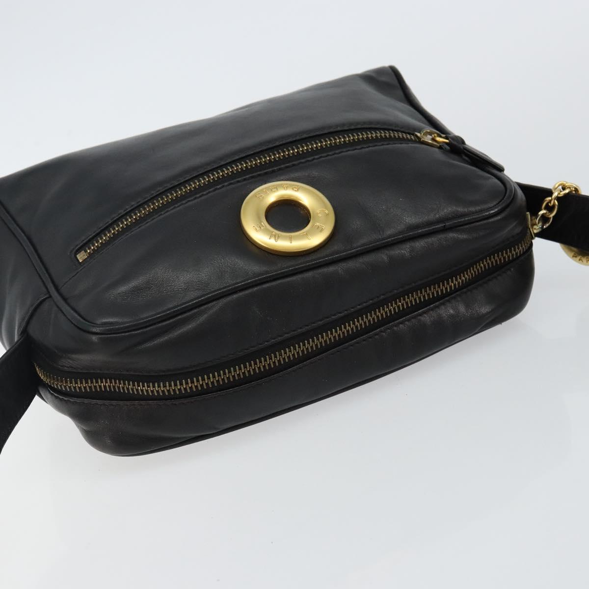 CELINE Shoulder Bag Leather Black Gold Auth 142797