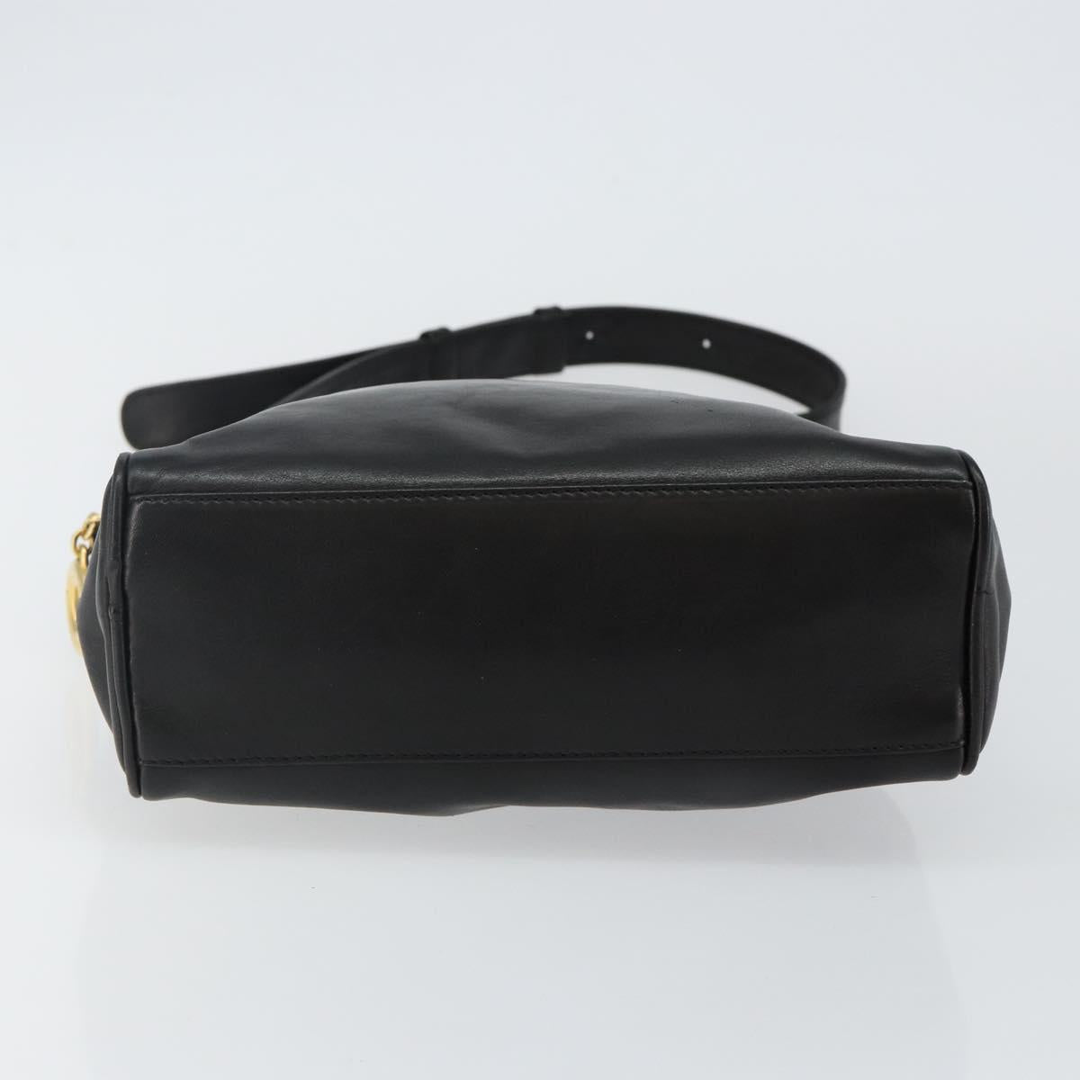 CELINE Shoulder Bag Leather Black Gold Auth 142797