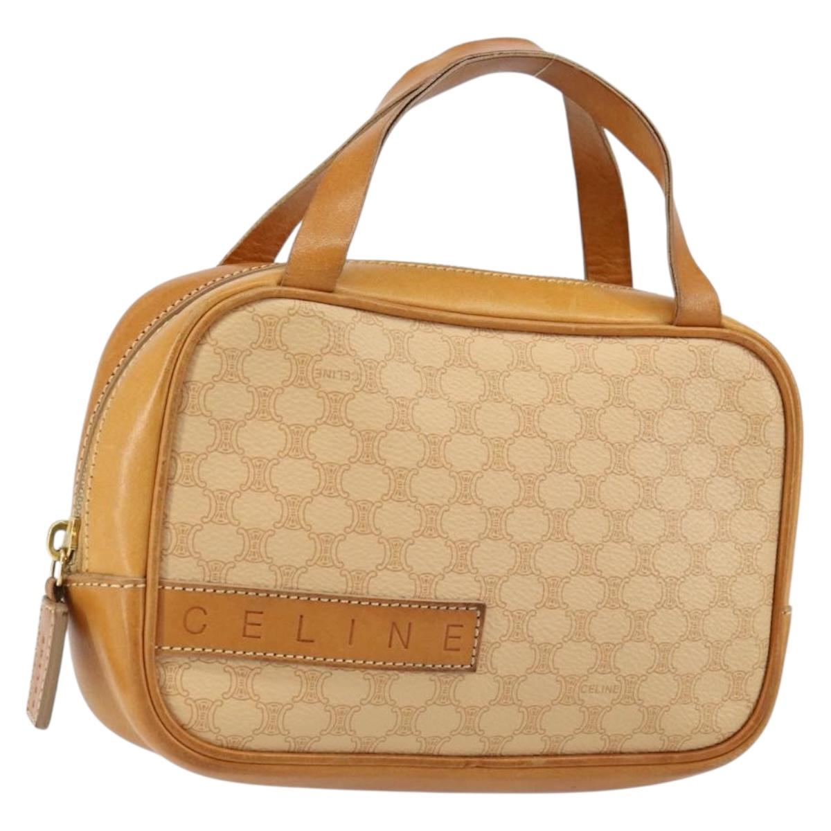 CELINE Macadam Canvas Hand Bag PVC Beige Gold Auth 142798