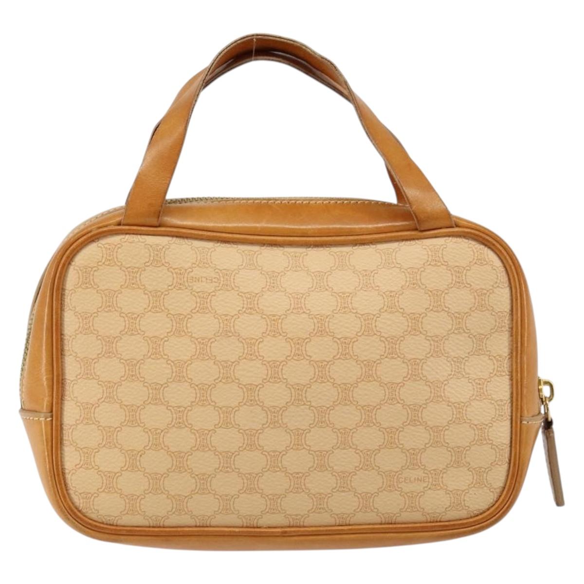 CELINE Macadam Canvas Hand Bag PVC Beige Gold Auth 142798