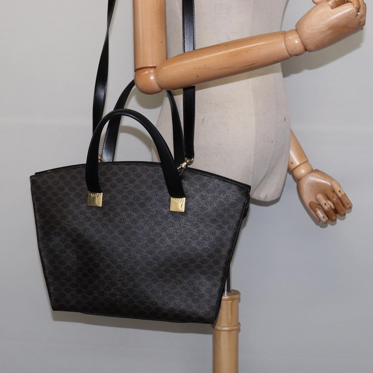 CELINE Macadam Canvas Tote Bag PVC Leather 2way Black Gold Auth 142799