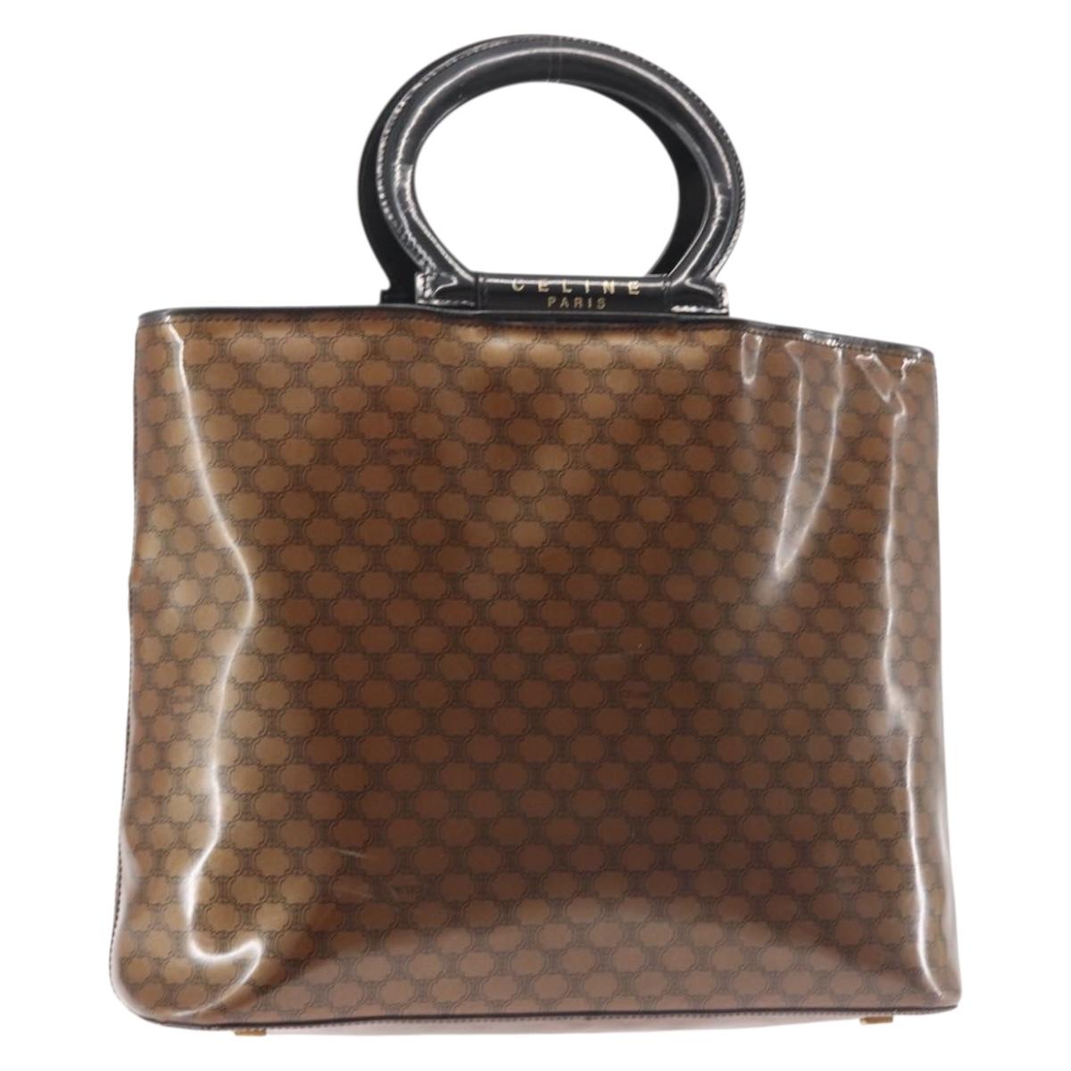 CELINE Macadam Canvas Hand Bag Brown Gold Auth 142800
