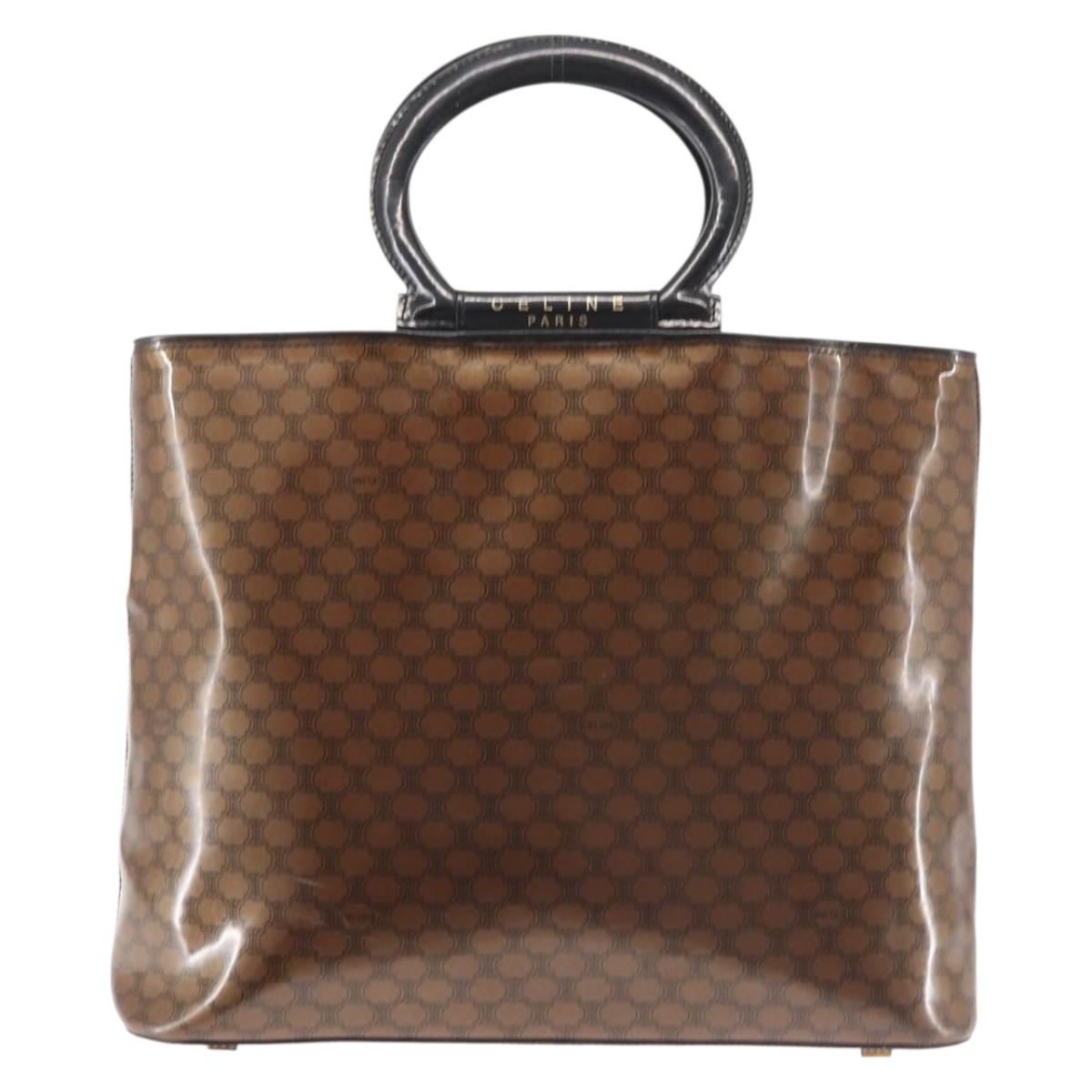CELINE Macadam Canvas Hand Bag Brown Gold Auth 142800
