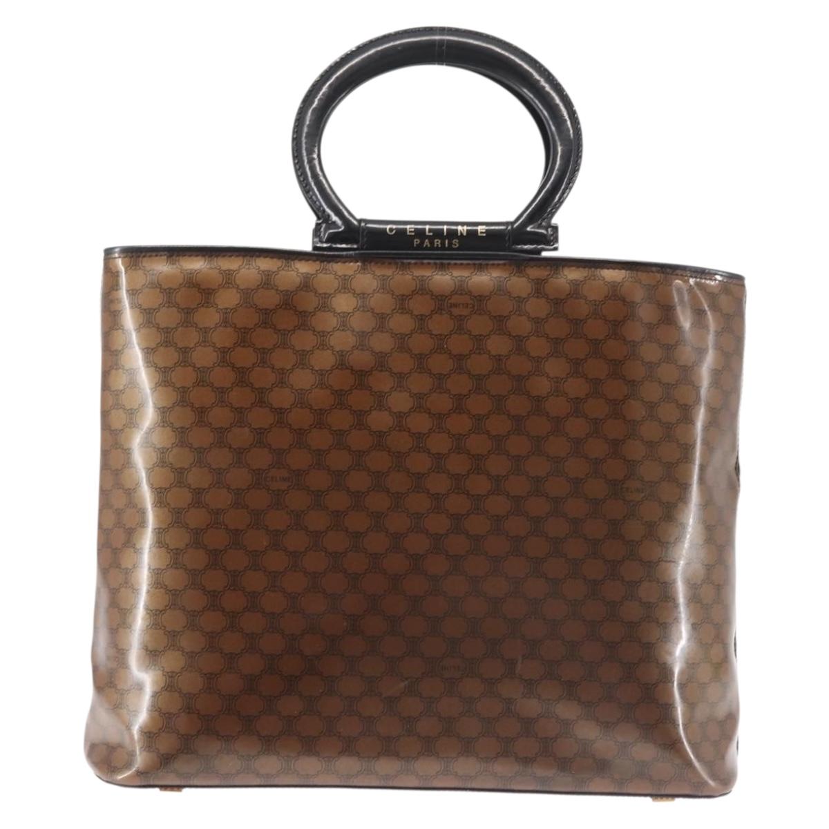 CELINE Macadam Canvas Hand Bag Brown Gold Auth 142800