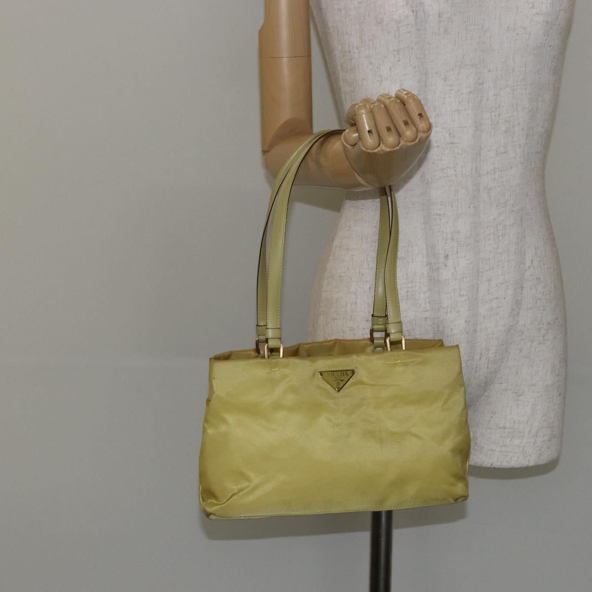 PRADA Hand Bag Nylon Yellow Gold Auth 142801