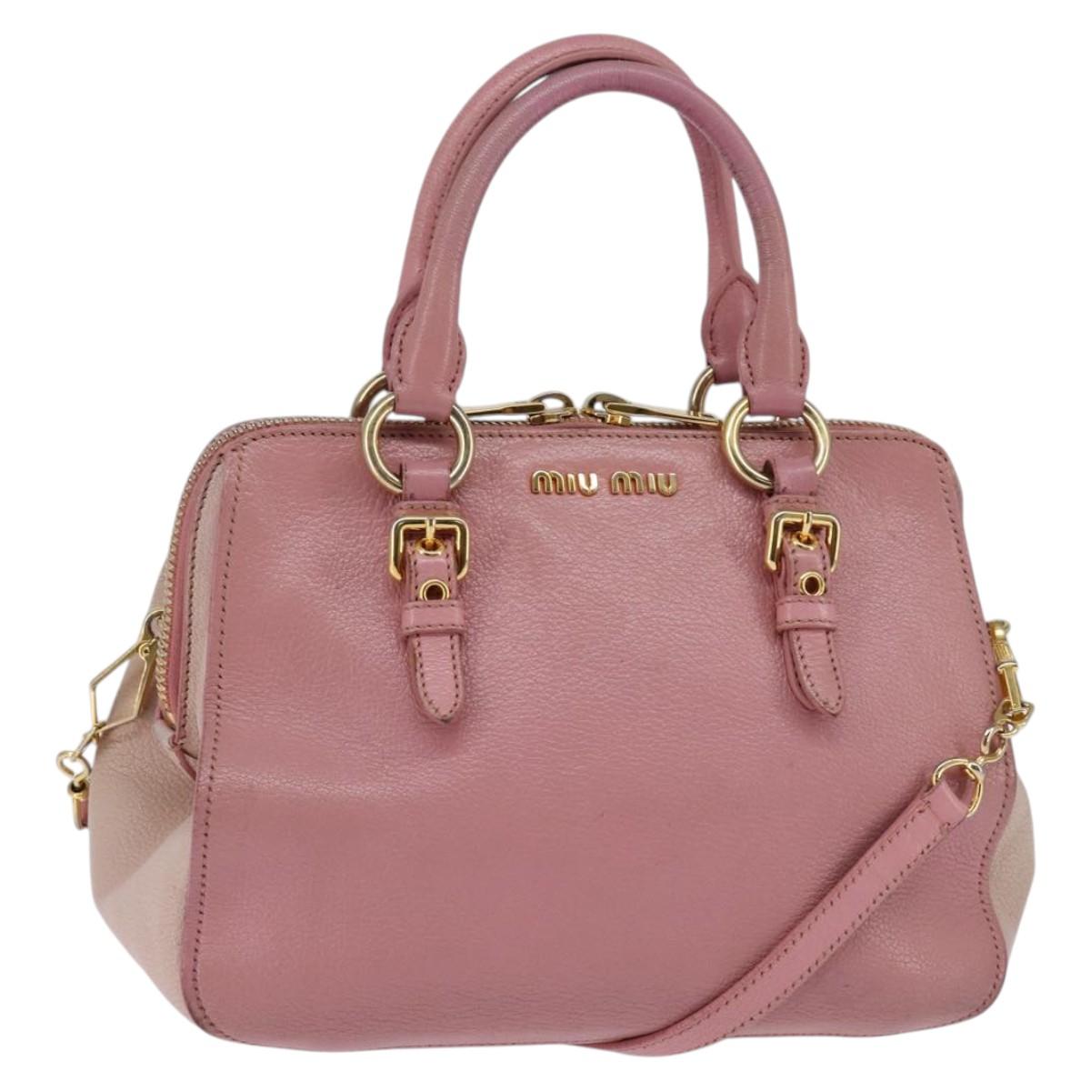 Miu Miu Matelasse Hand Bag Leather 2way Pink Gold Auth 142803