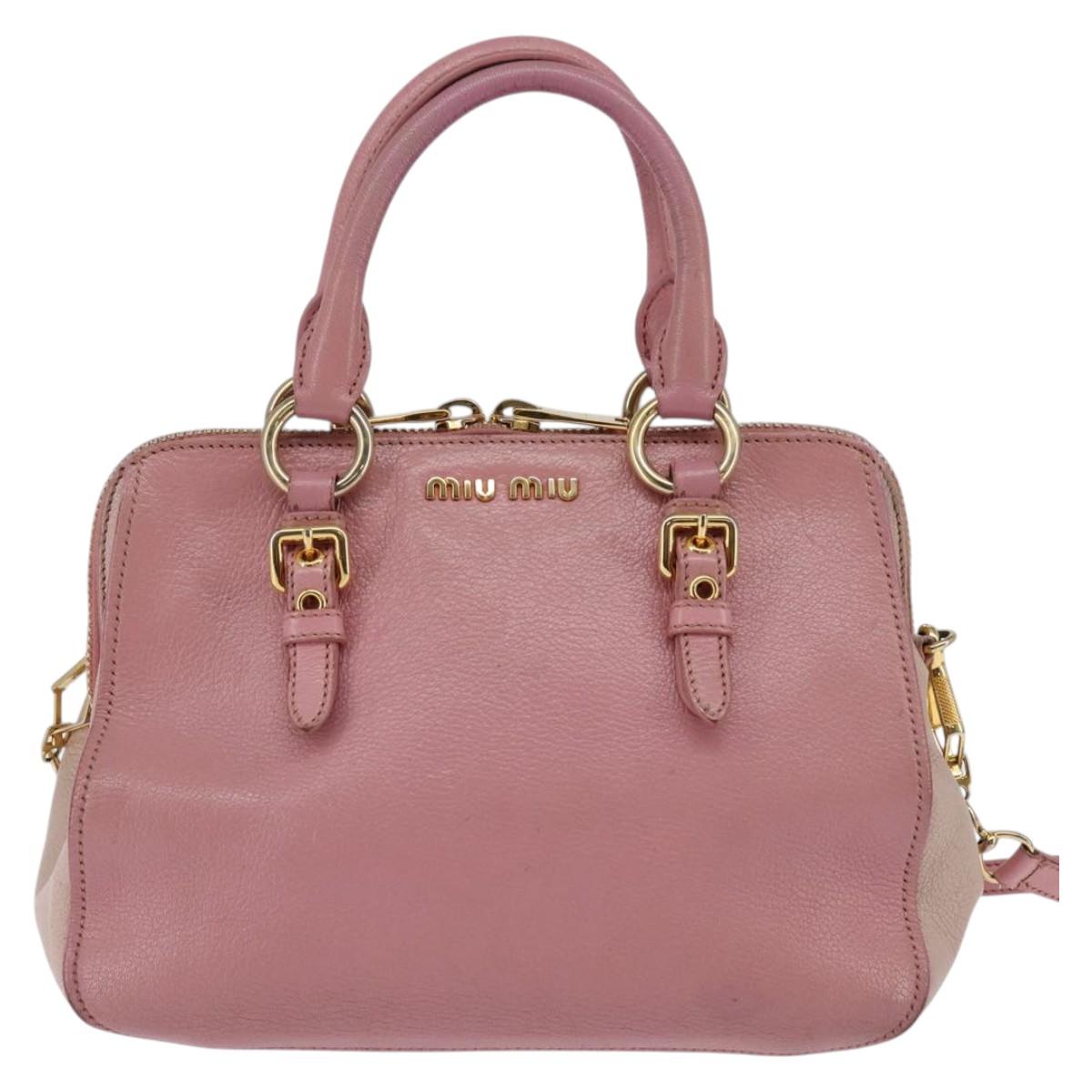 Miu Miu Matelasse Hand Bag Leather 2way Pink Gold Auth 142803