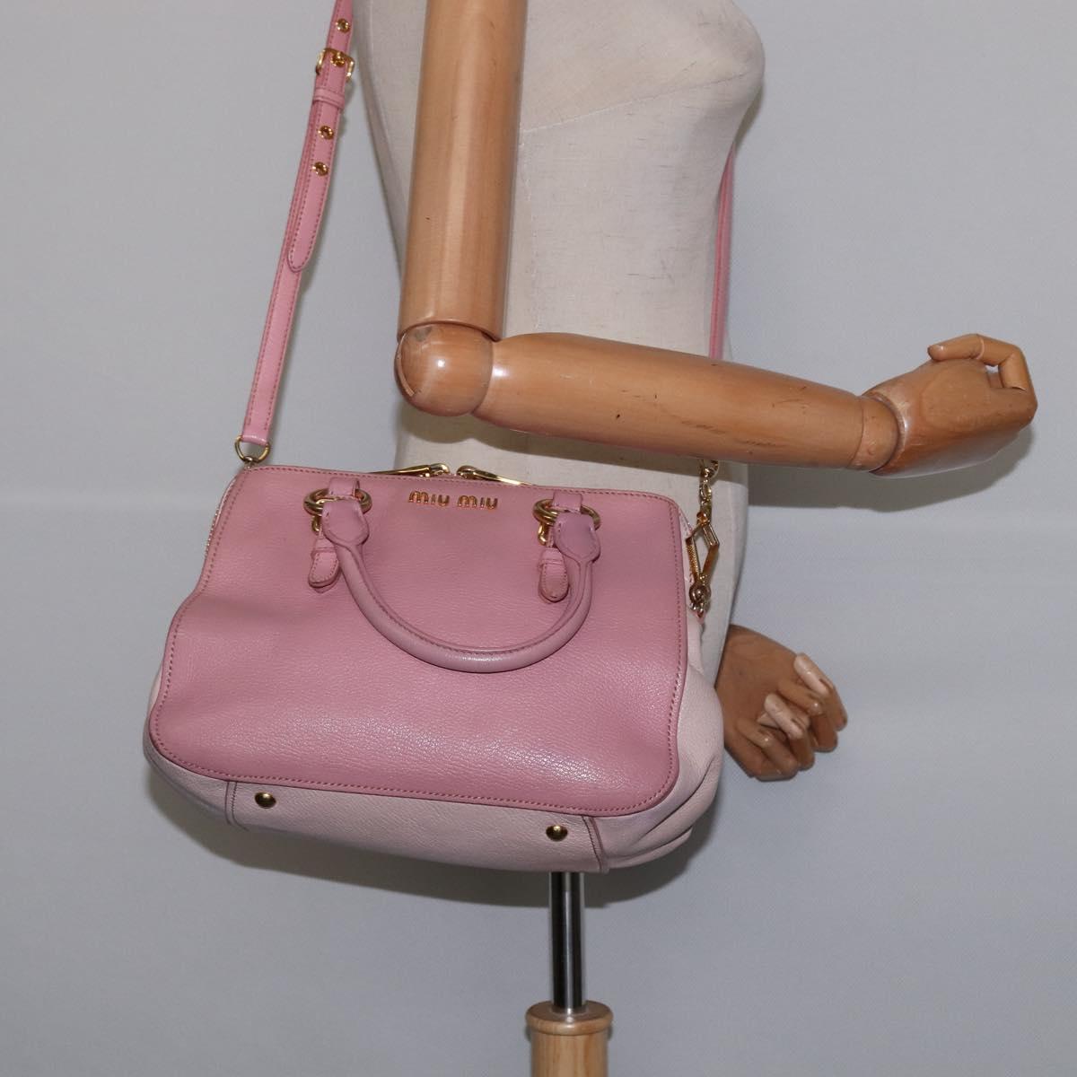 Miu Miu Matelasse Hand Bag Leather 2way Pink Gold Auth 142803