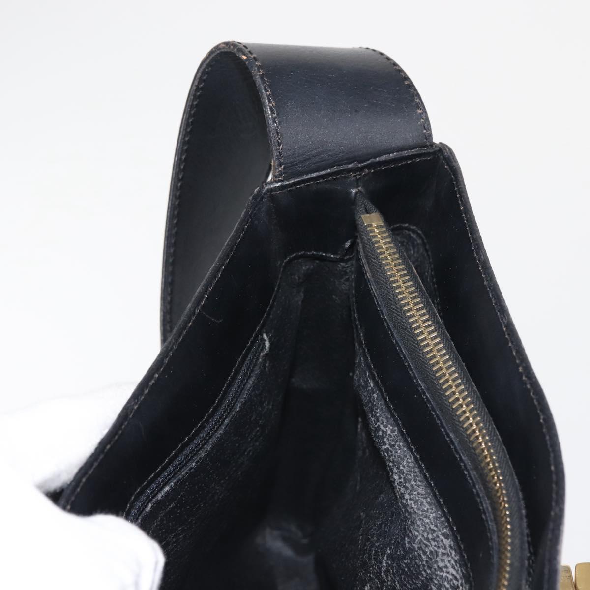 CELINE Macadam Canvas Shoulder Bag PVC Leather Black Gold Auth 142805
