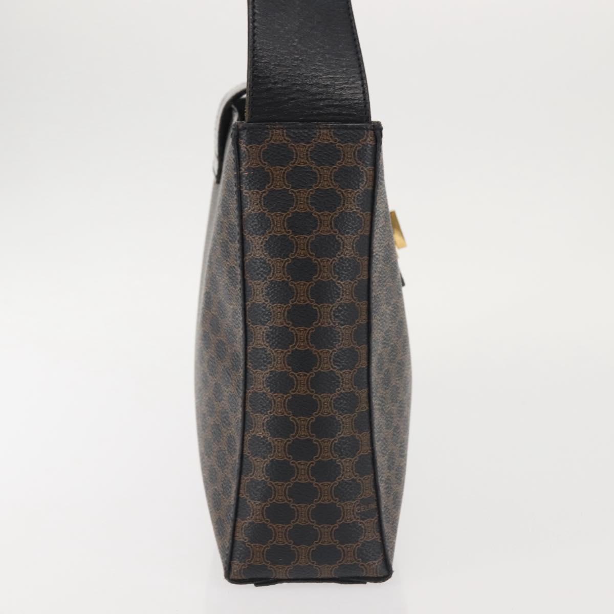 CELINE Macadam Canvas Shoulder Bag PVC Leather Black Gold Auth 142805