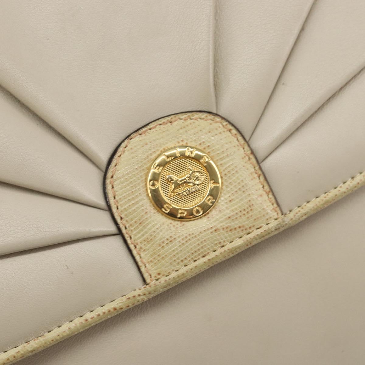 CELINE Shoulder Bag Leather Beige Gold Auth 142806