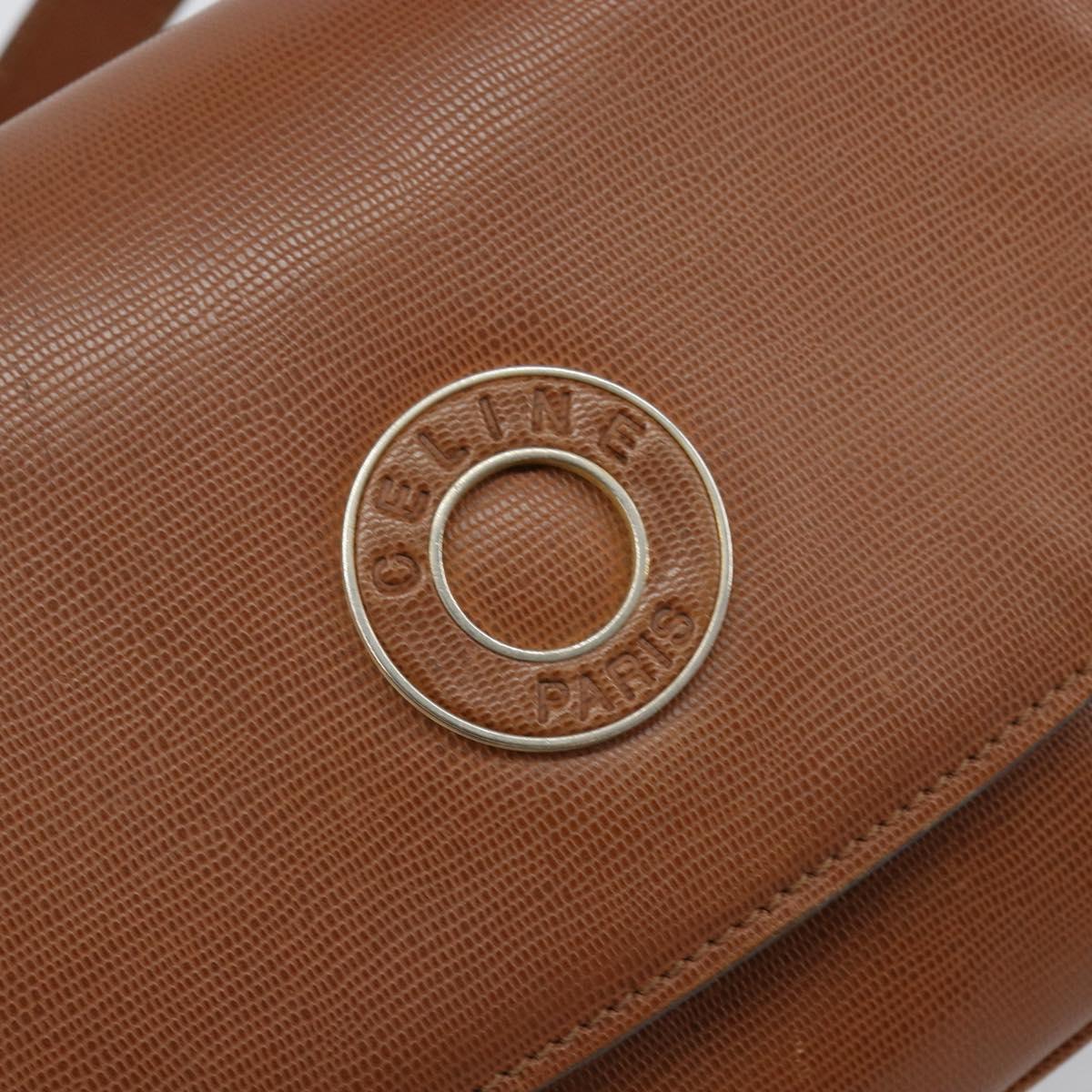 CELINE Shoulder Bag Leather Brown Gold Auth 142807