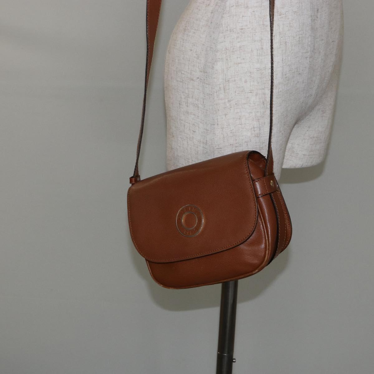 CELINE Shoulder Bag Leather Brown Gold Auth 142807