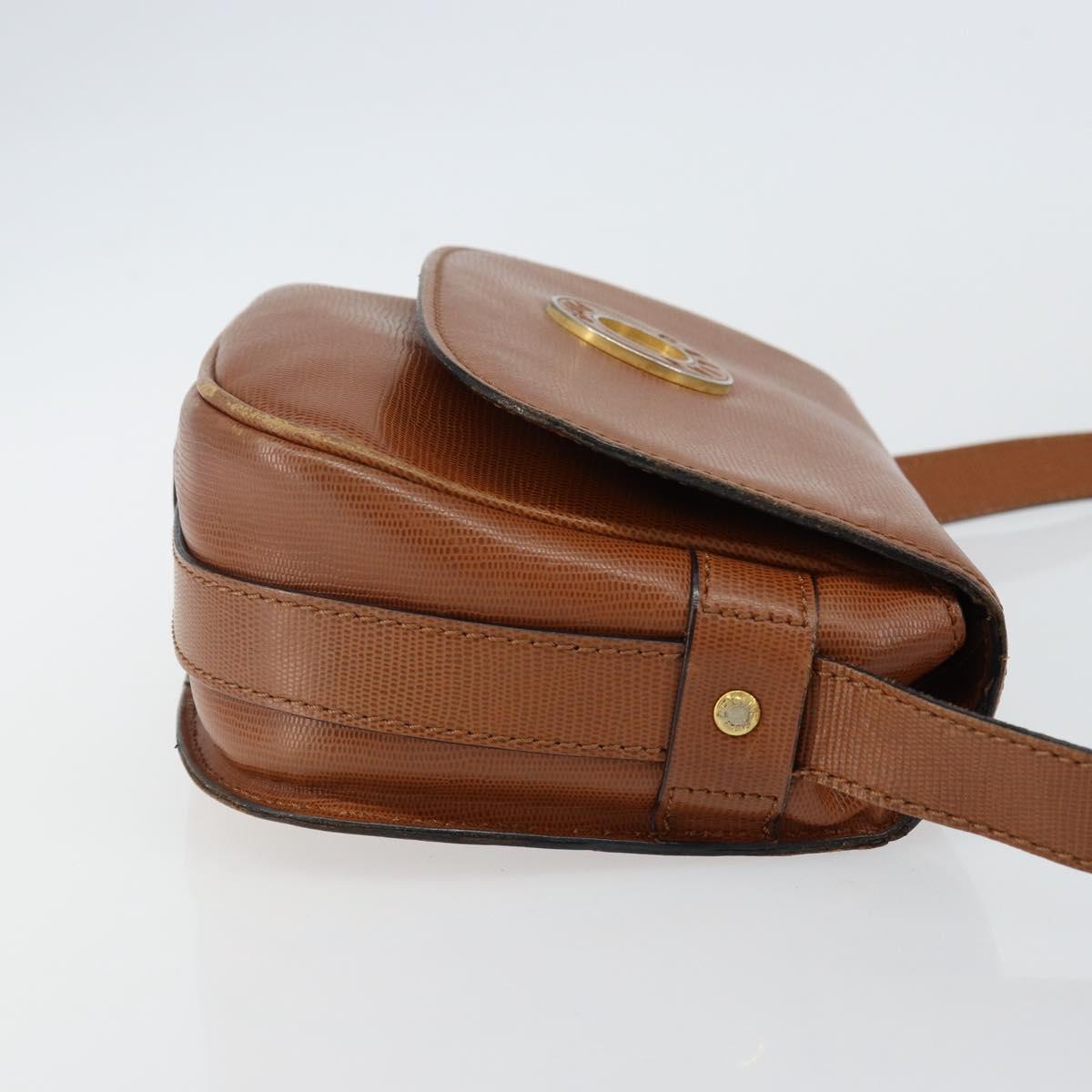 CELINE Shoulder Bag Leather Brown Gold Auth 142807
