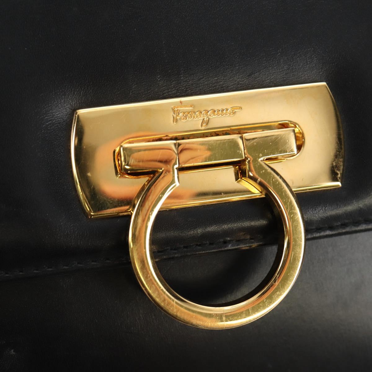 Salvatore Ferragamo Gancini Shoulder Bag Leather Black Gold Auth 142822