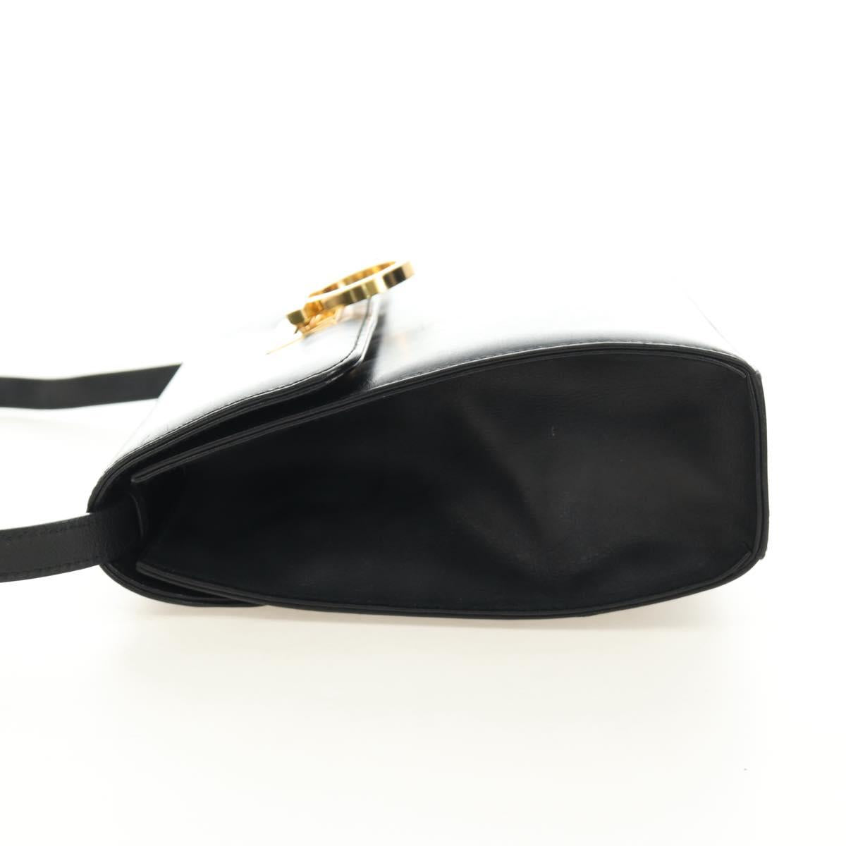 Salvatore Ferragamo Gancini Shoulder Bag Leather Black Gold Auth 142822