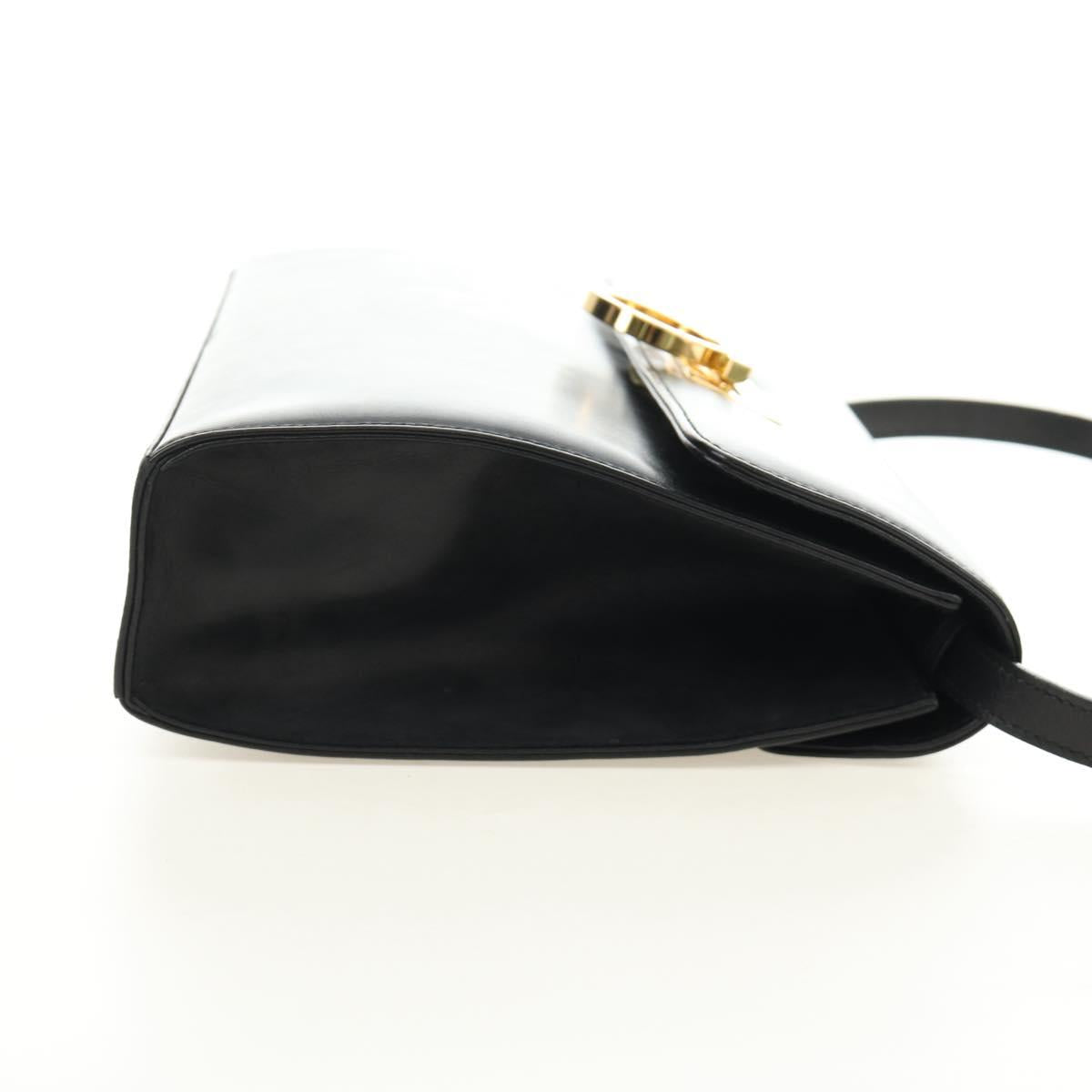 Salvatore Ferragamo Gancini Shoulder Bag Leather Black Gold Auth 142822