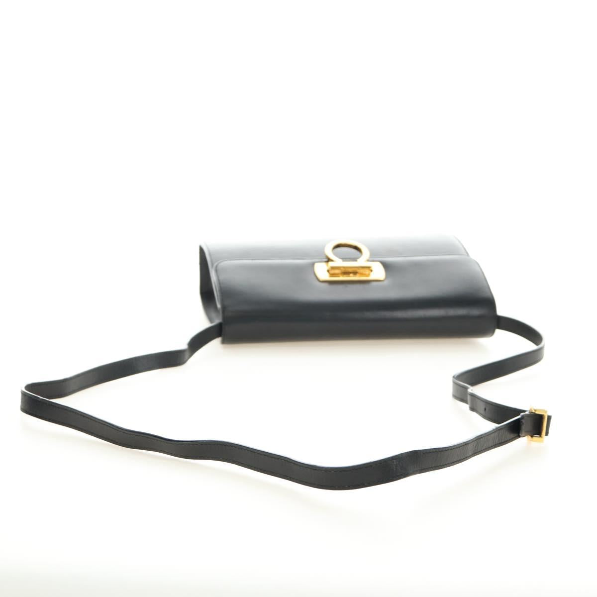 Salvatore Ferragamo Gancini Shoulder Bag Leather Black Gold Auth 142822