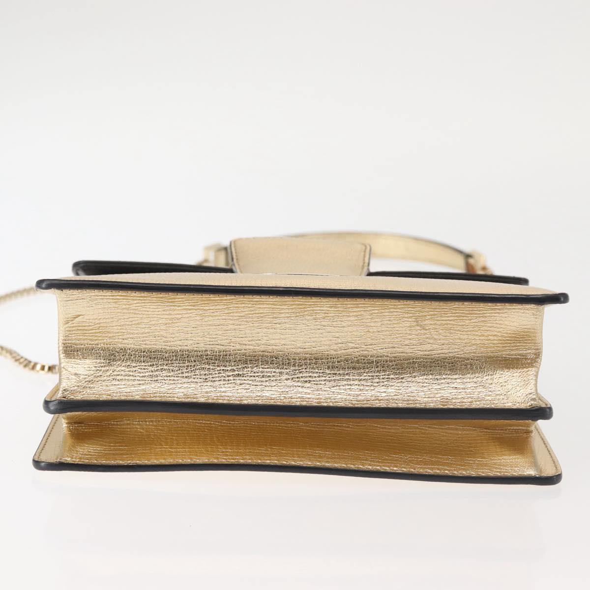 Salvatore Ferragamo Gancini Chain Shoulder Bag Leather Gold Auth 142823
