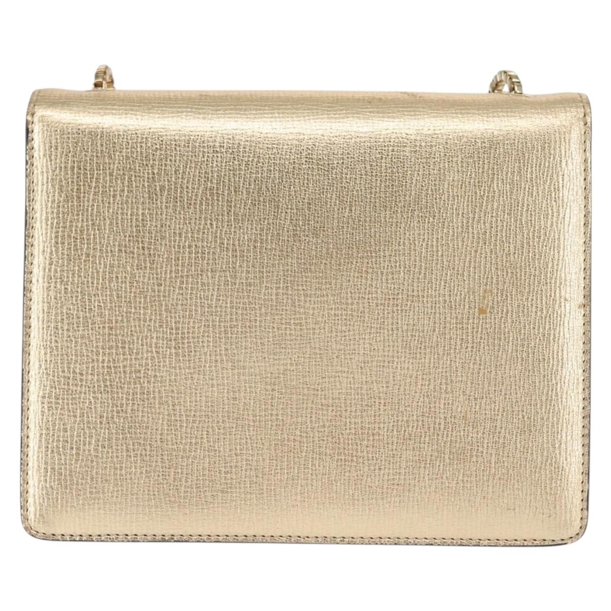 Salvatore Ferragamo Gancini Chain Shoulder Bag Leather Gold Auth 142823