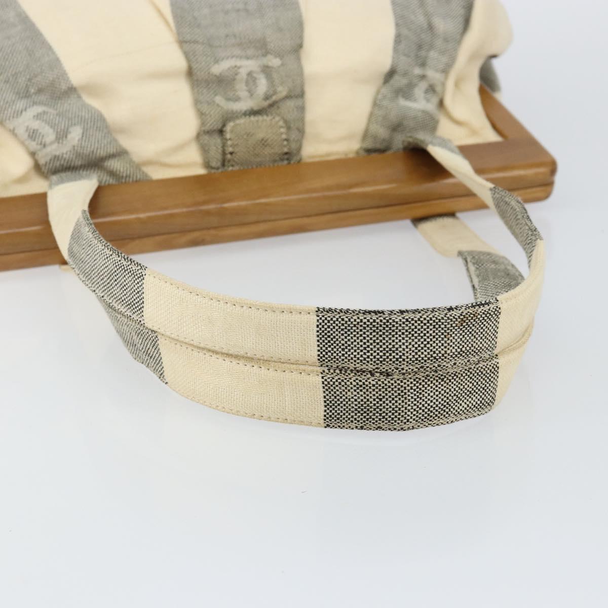 CHANEL Tote Bag Canvas Ivory Gold CC Auth 142826