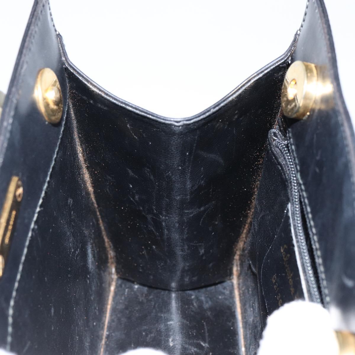 Salvatore Ferragamo Gancini Hand Bag Leather Black Gold Auth 142837