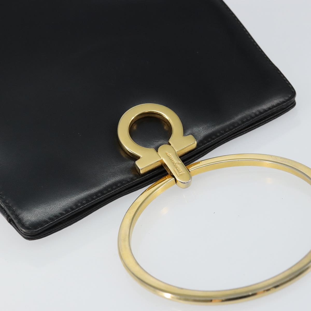 Salvatore Ferragamo Gancini Hand Bag Leather Black Gold Auth 142837