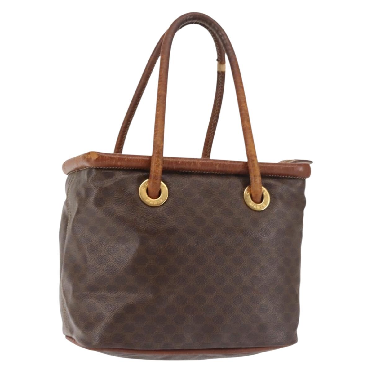 CELINE Macadam Canvas Hand Bag PVC Leather Brown Gold Auth 142839