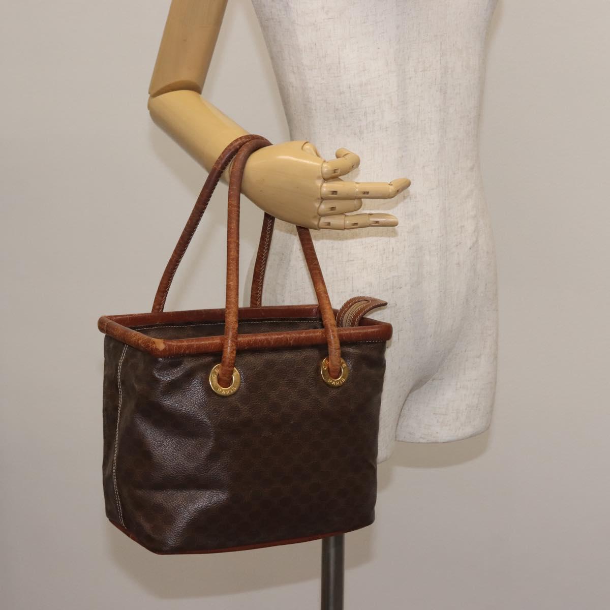 CELINE Macadam Canvas Hand Bag PVC Leather Brown Gold Auth 142839