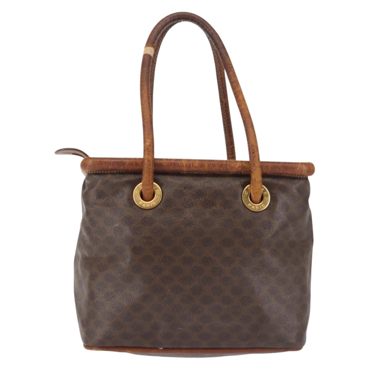CELINE Macadam Canvas Hand Bag PVC Leather Brown Gold Auth 142839