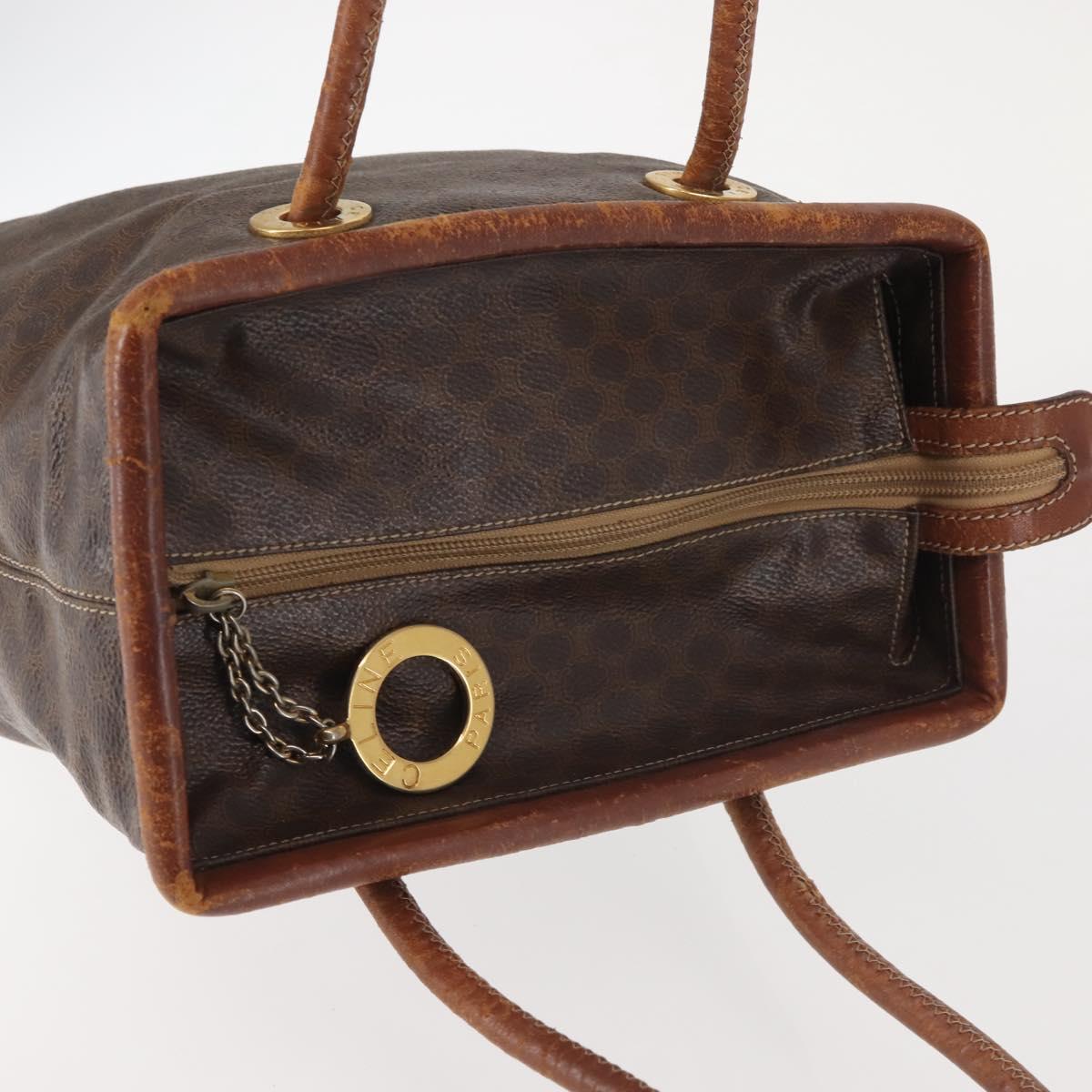 CELINE Macadam Canvas Hand Bag PVC Leather Brown Gold Auth 142839