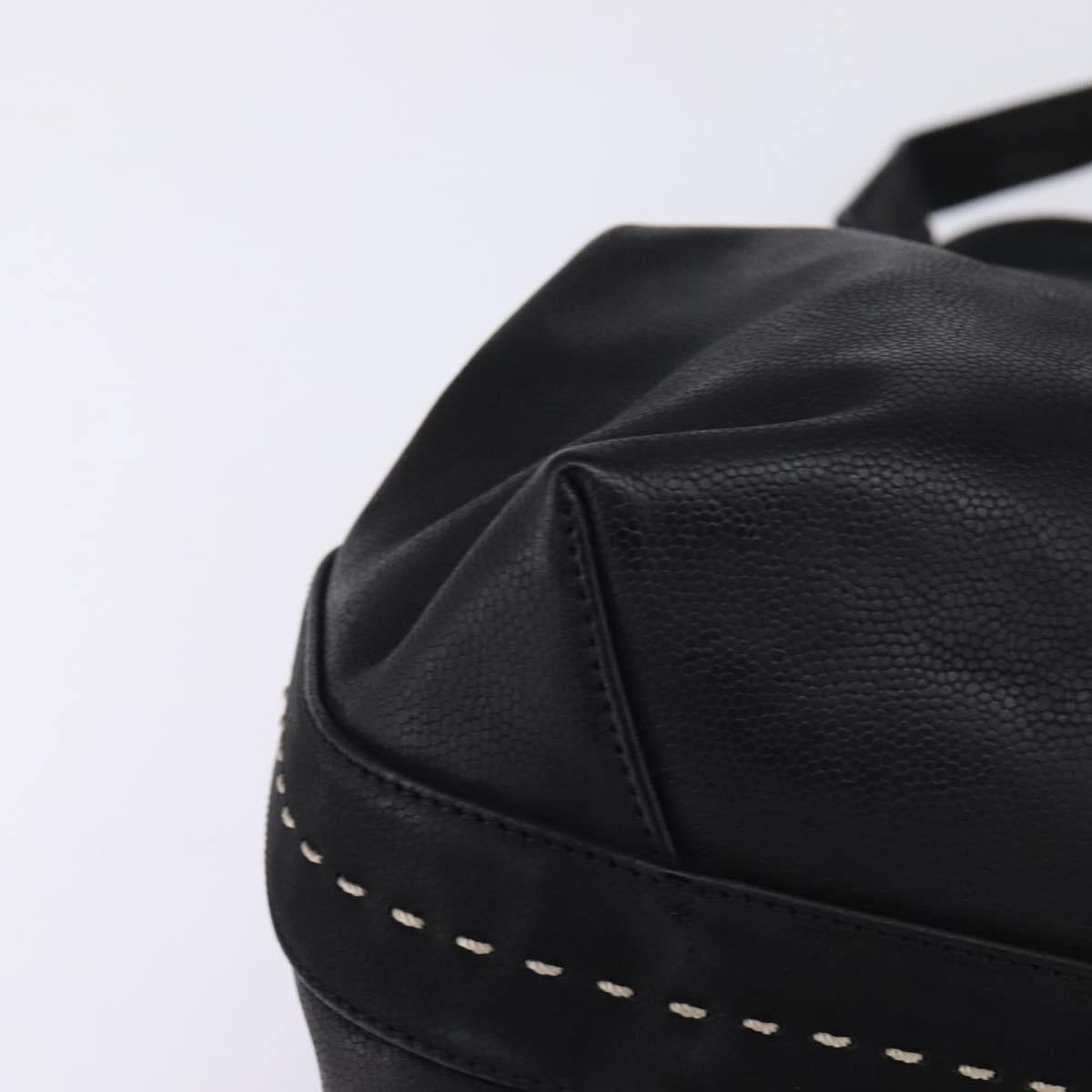 CELINE Hand Bag Leather 2way Black Gold Auth 142840