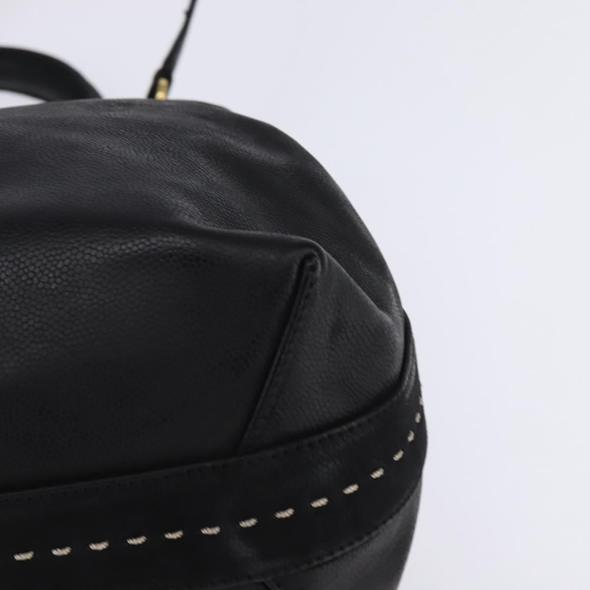 CELINE Hand Bag Leather 2way Black Gold Auth 142840