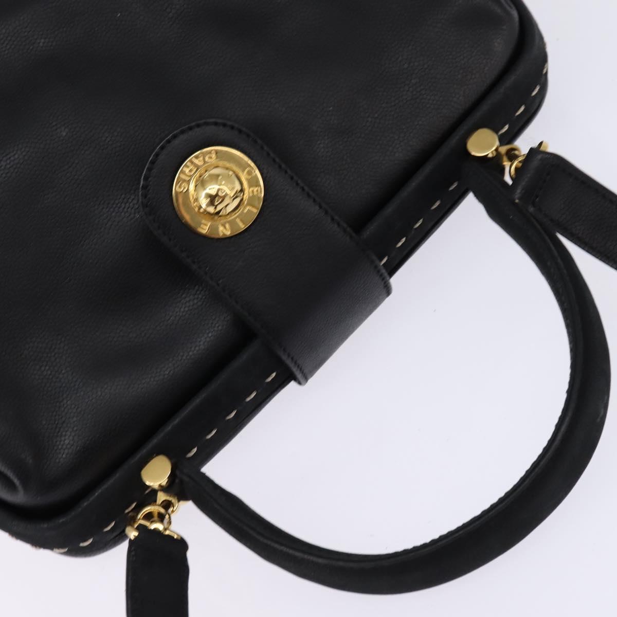 CELINE Hand Bag Leather 2way Black Gold Auth 142840