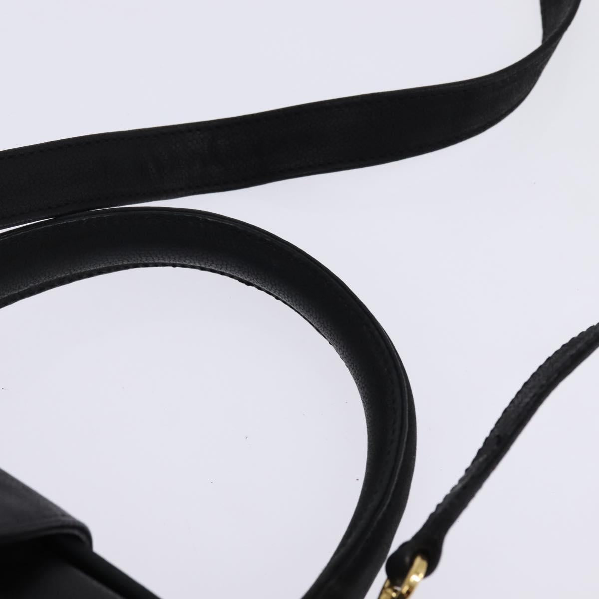 CELINE Hand Bag Leather 2way Black Gold Auth 142840