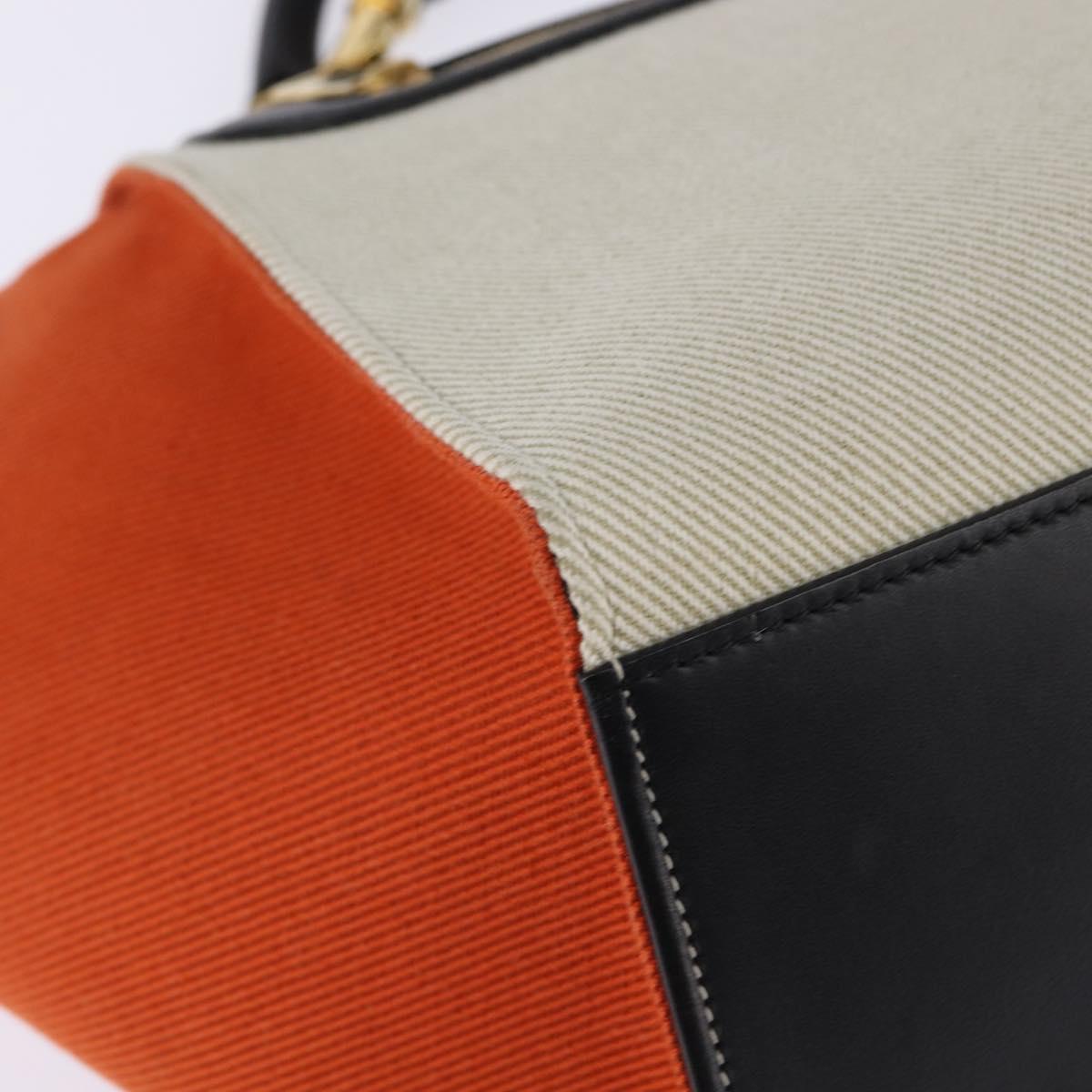 CELINE Trapeze Hand Bag Leather Canvas 2way Beige Black Orange Auth 142841