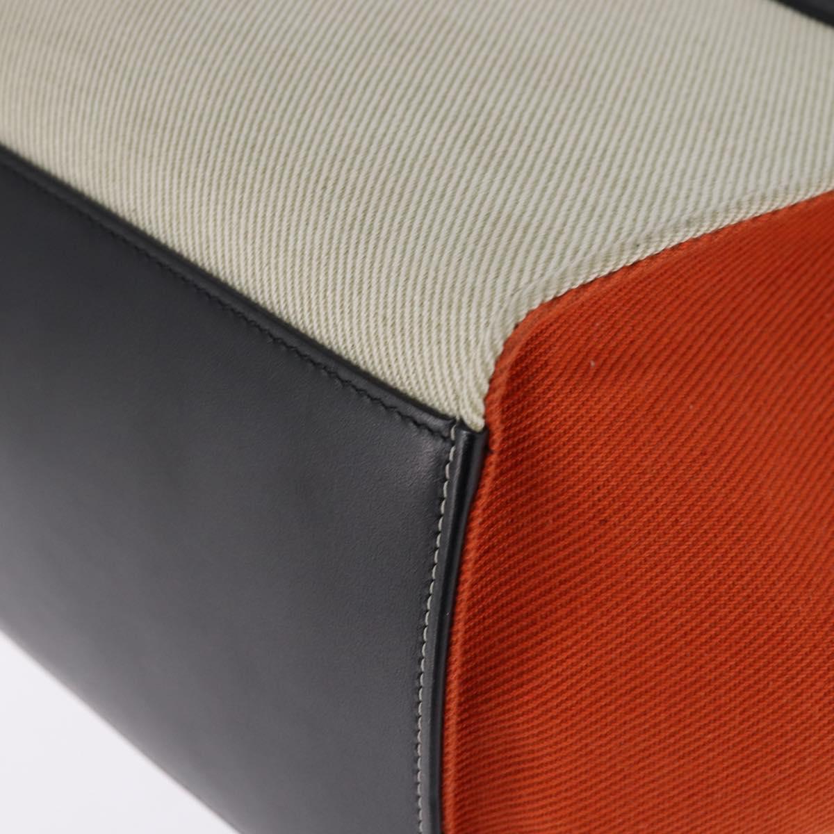 CELINE Trapeze Hand Bag Leather Canvas 2way Beige Black Orange Auth 142841