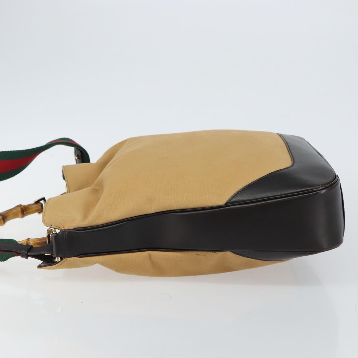 GUCCI Bamboo Web Sherry Line Bag Canvas 2way Beige 001 4058 1705 Auth 142842
