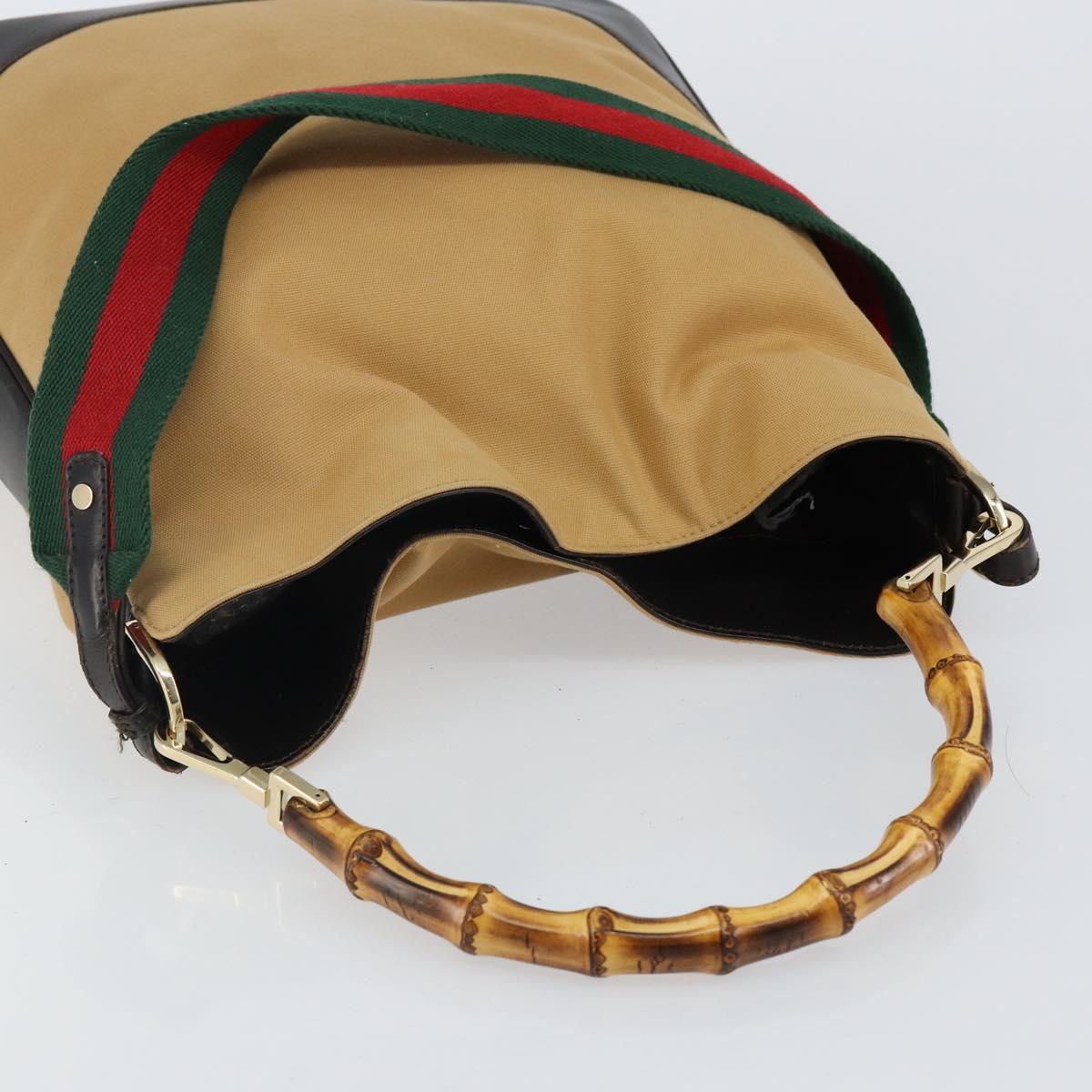 GUCCI Bamboo Web Sherry Line Bag Canvas 2way Beige 001 4058 1705 Auth 142842