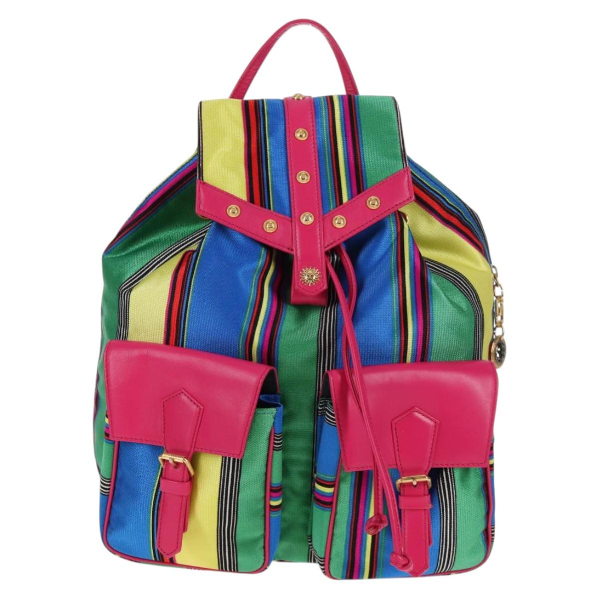 Gianni Versace Backpack Canvas Multicolor Gold Auth 142845V