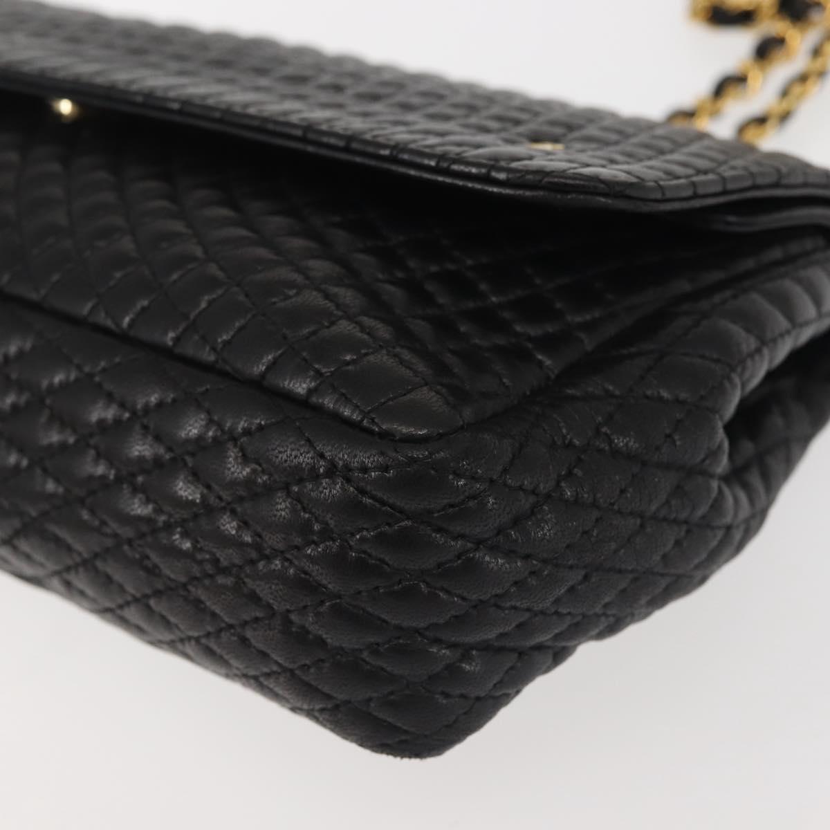 BALLY Double Flap Chain Shoulder Bag Leather Black Gold Auth 142846