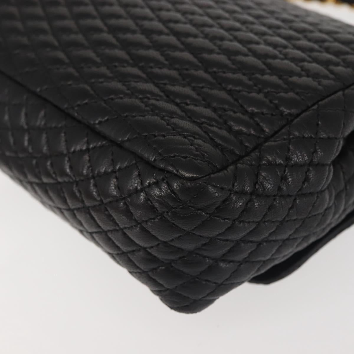 BALLY Double Flap Chain Shoulder Bag Leather Black Gold Auth 142846