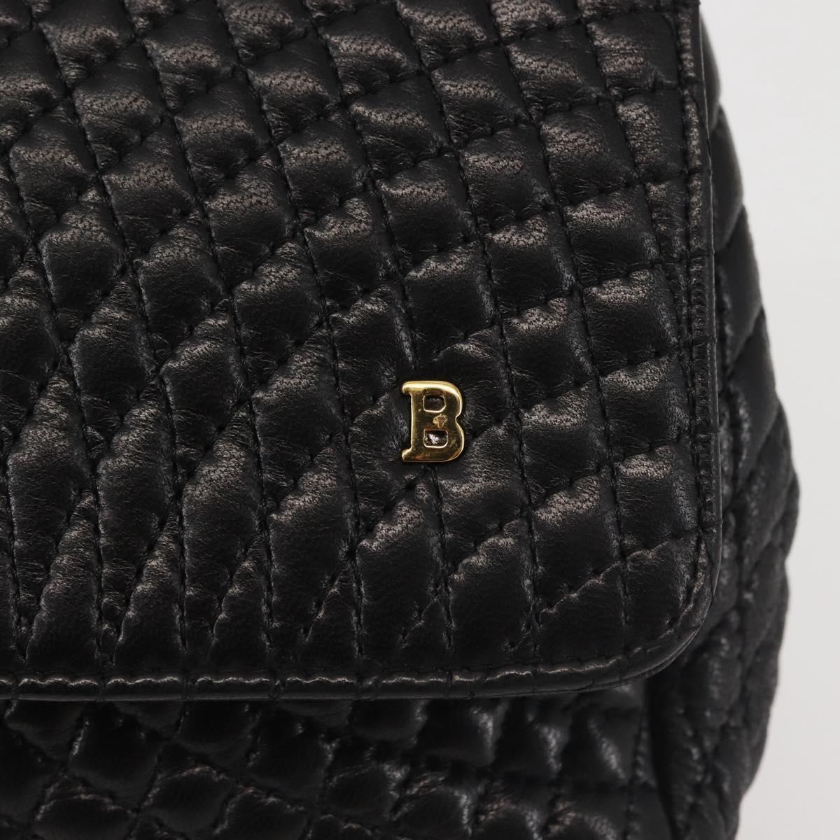 BALLY Double Flap Chain Shoulder Bag Leather Black Gold Auth 142846