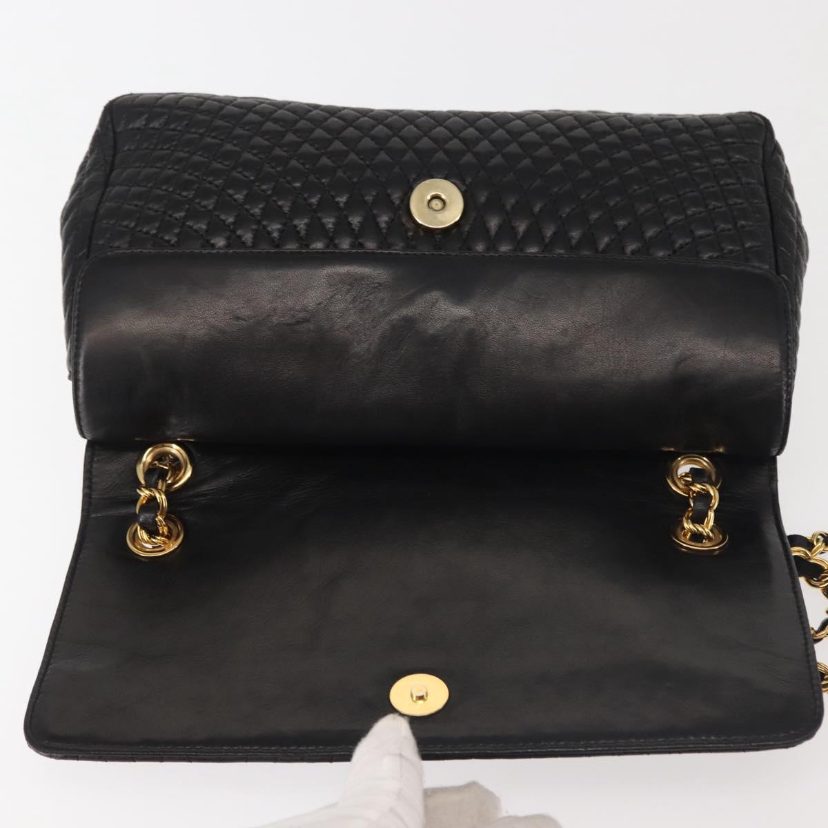 BALLY Double Flap Chain Shoulder Bag Leather Black Gold Auth 142846